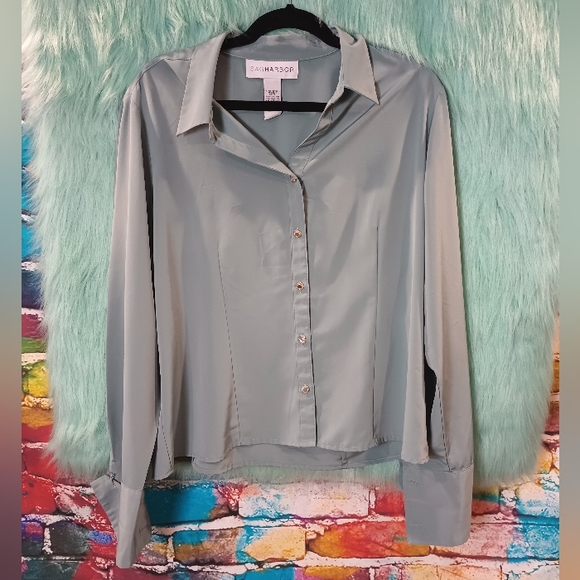 Sag Harbor Green Long Sleeve Button Down Top Size 16 - Picture 4 of 8